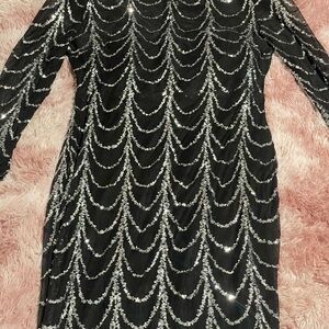 Black Sequin Maxi Dress | Long Sleeve High Neck Glam Prom/Evening Gown